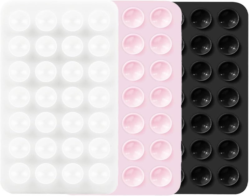 Rookii 3 PCS Double Sided Phone Suction Pad,Sticky Phone Case for Wall ands-Free Fidget Toy Mirror Shower,Suction Cup Holder for Car Mobile Power Supplies (Black White Pink) - Image 1